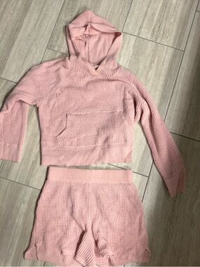 Celebrity Pink Light Pink Waffle Knit Hooded Sweatshirt & shorts set
